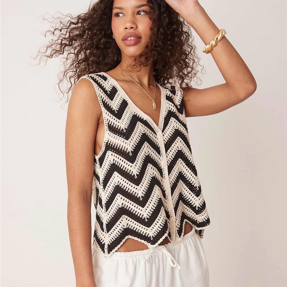 Black and White Crochet Vest
